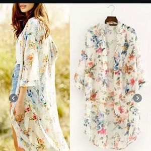 Ladies Chiffon Floral Batwing Shawl Baggy kimono